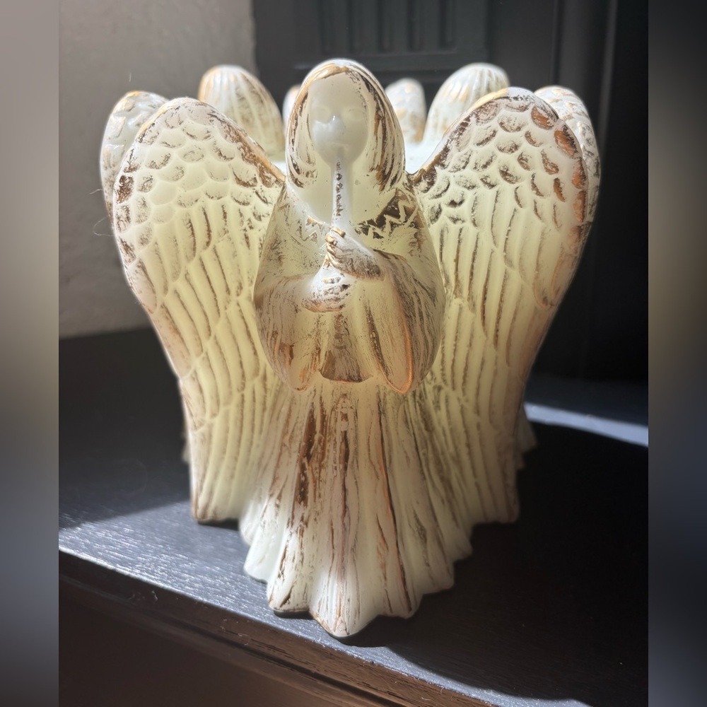 Vintage Christmas Angel Wax Candle White Gold MCM 80s Original Empress Canole